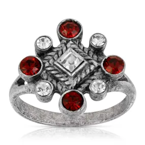 1928 Jewelry Pewter Red & Crystal Diamond Shaped Ring Size 7