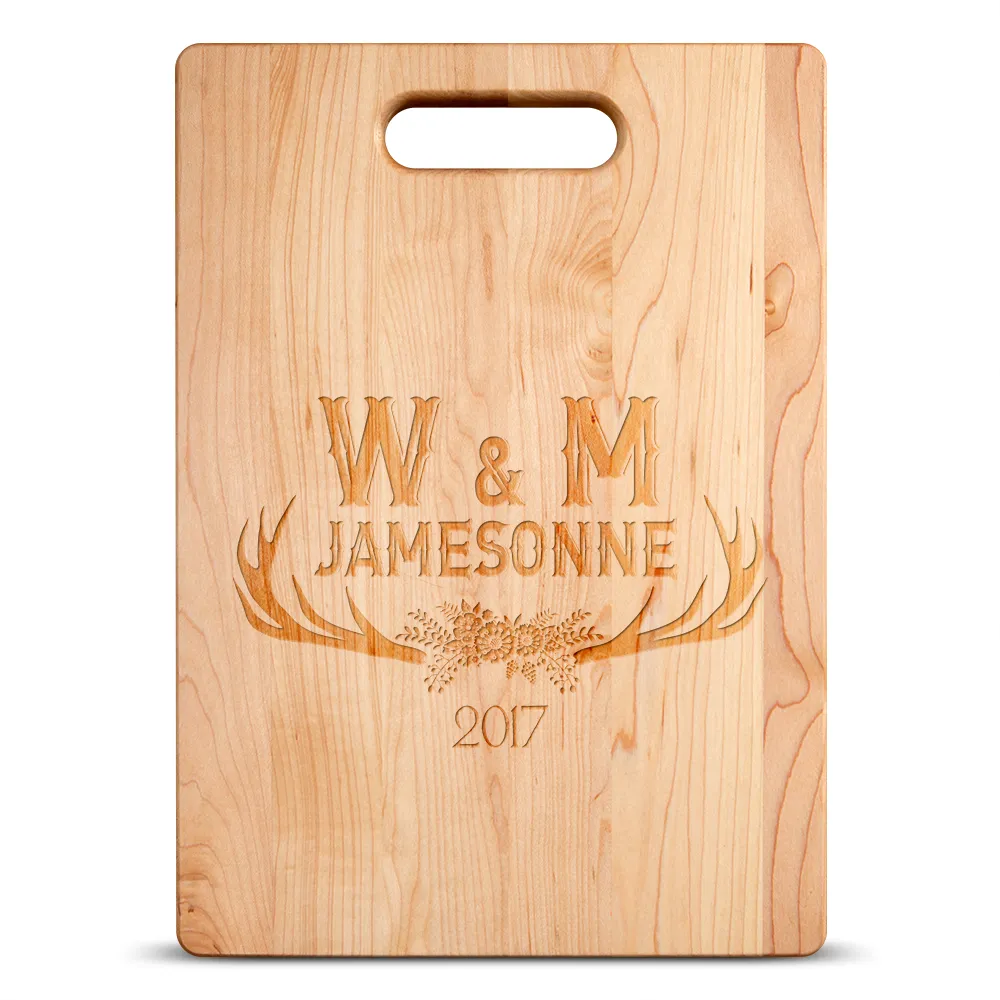 Antler Initials Personalized Maple Cutting Board