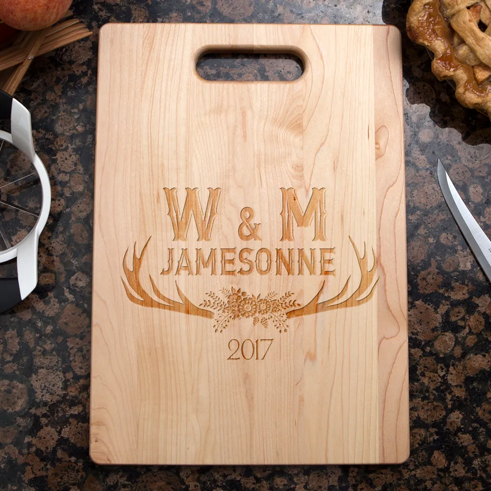 Antler Initials Personalized Maple Cutting Board