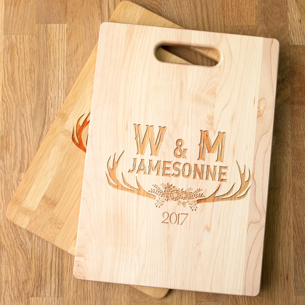 Antler Initials Personalized Maple Cutting Board