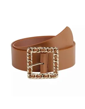 Brown Chain Buckle PU Leather Belt