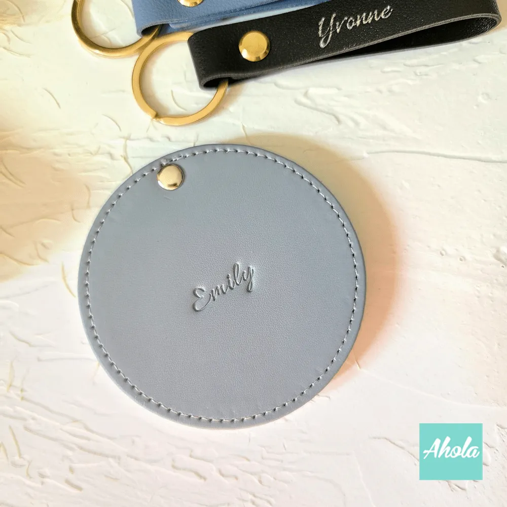 【Clair】PU Leather Round Compact Mirror 壓字圓形隨身鏡盒