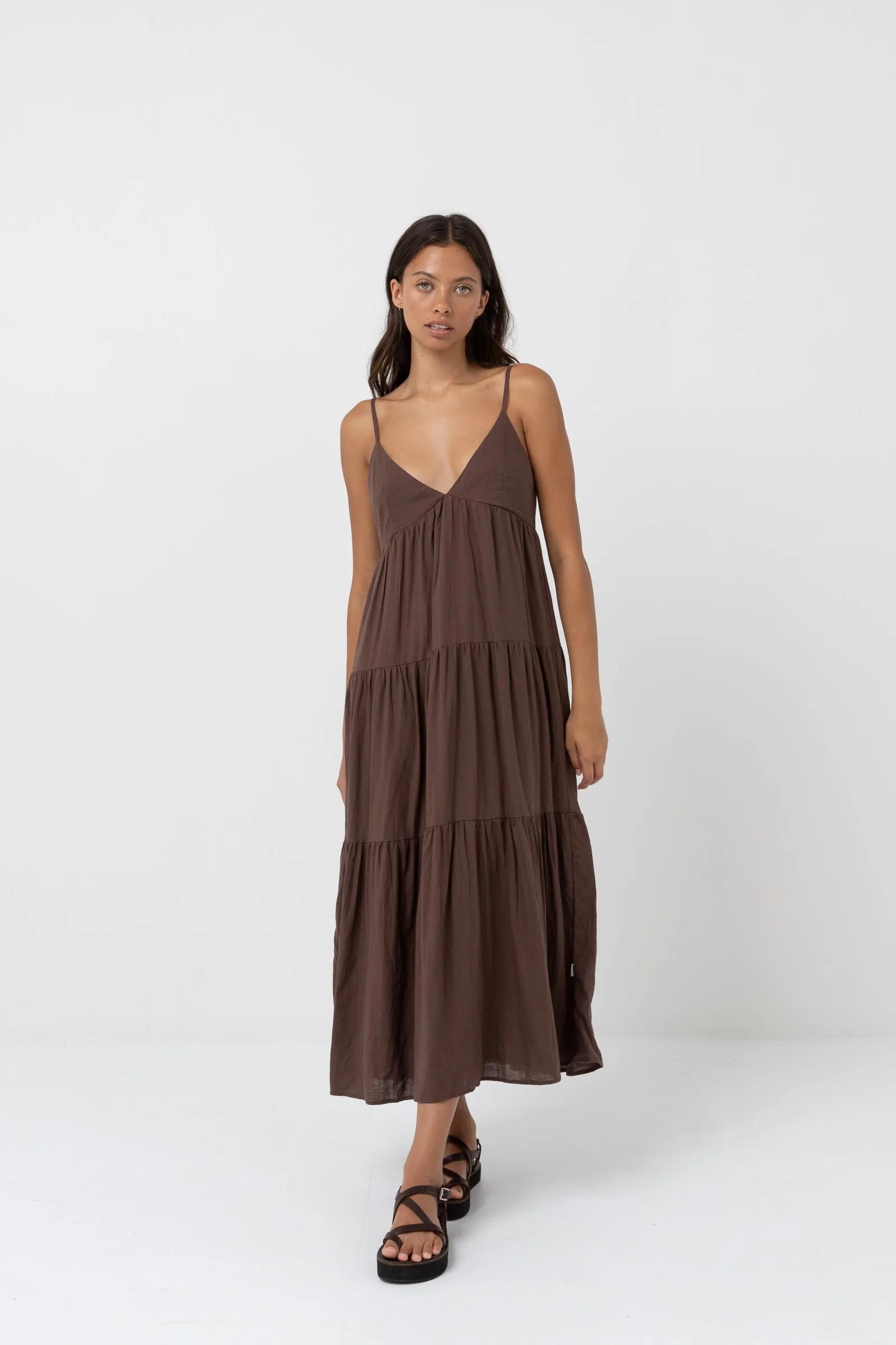 Classic Tiered Midi Dress Chocolate