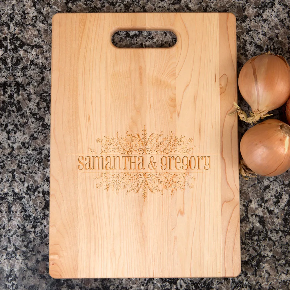 Couple Flora Personalized Maple Cutting Board