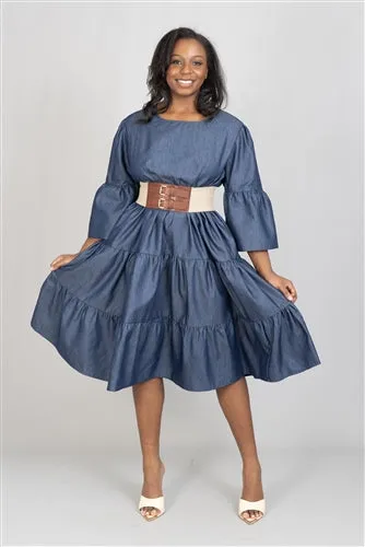 Denim Tiered Midi Dress