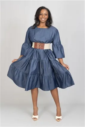 Denim Tiered Midi Dress