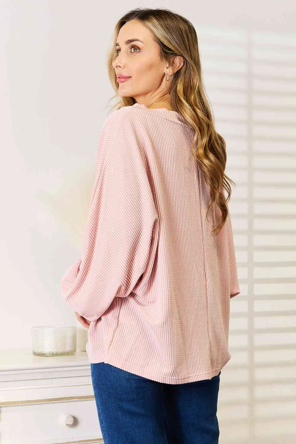 Double Take Ribbed Long Sleeve Top