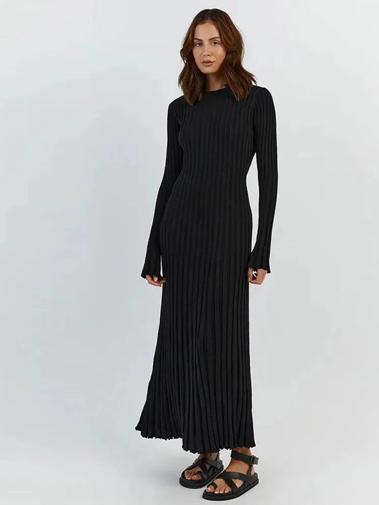 Elegant Ribbed Long Sleeve Bodycon Dresses