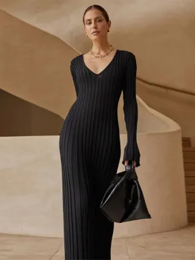 Elegant Ribbed Long Sleeve Bodycon Dresses