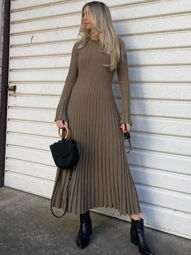 Elegant Ribbed Long Sleeve Bodycon Dresses