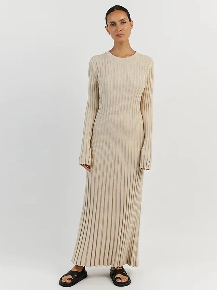 Elegant Ribbed Long Sleeve Bodycon Dresses