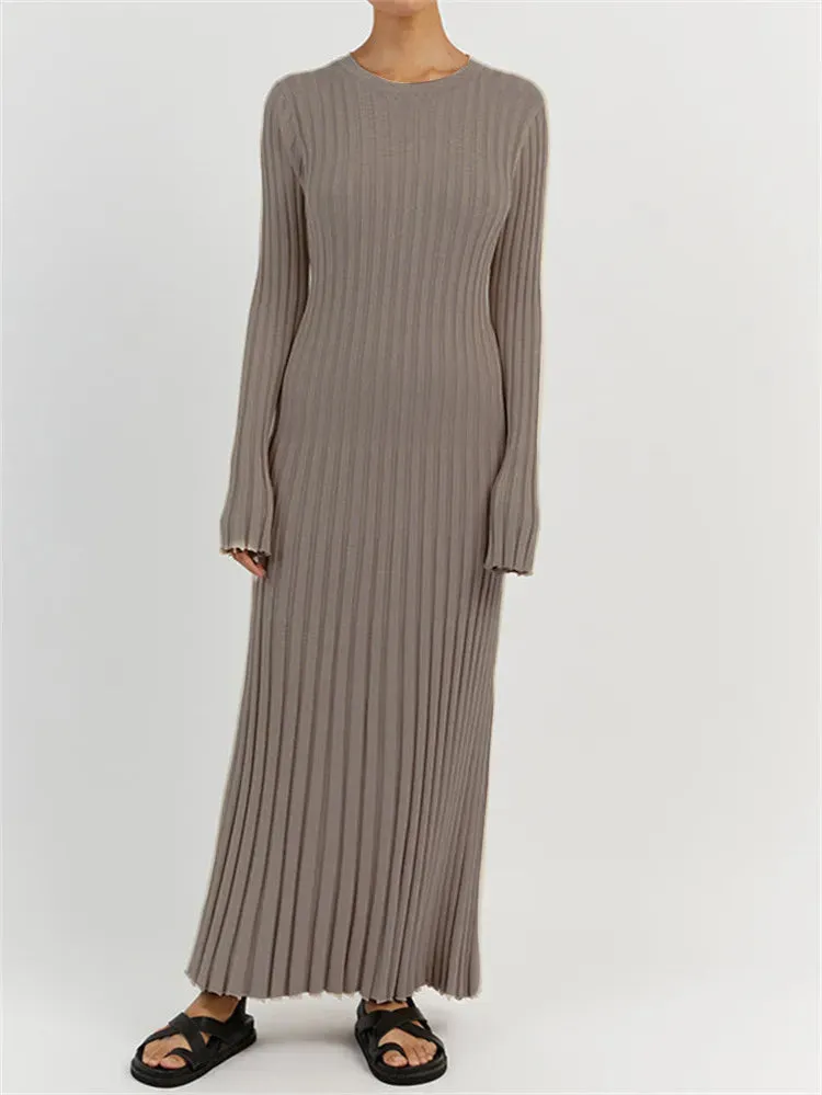 Elegant Ribbed Long Sleeve Bodycon Dresses