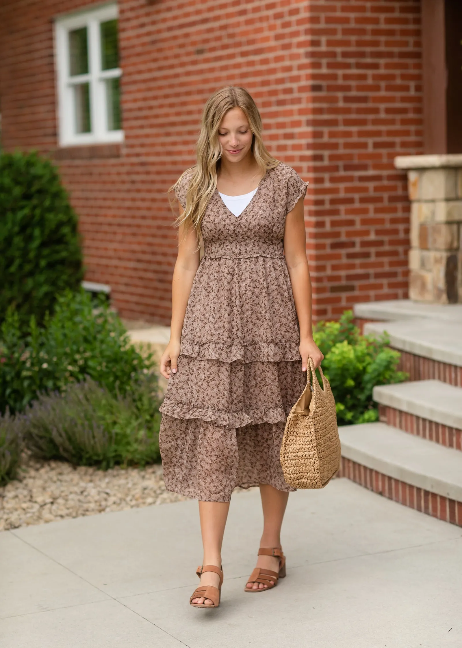 Fawn Brown Ruffled Tiered Midi Dress - FINAL SALE