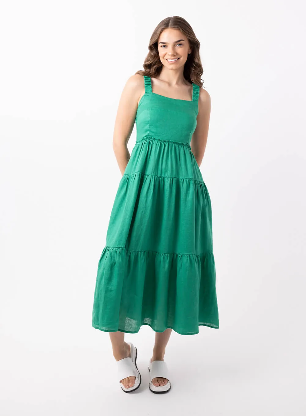 Finlay Linen Dress-GREEN