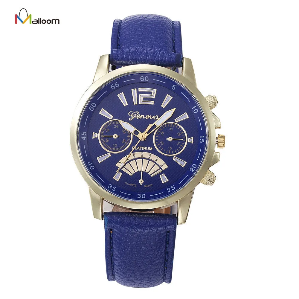 Geneva Watch Women Bracelet Dress Clock PU Leather Band Quartz Dial Relogio Feminino