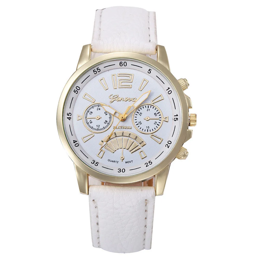 Geneva Watch Women Bracelet Dress Clock PU Leather Band Quartz Dial Relogio Feminino