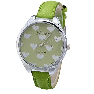 Geneva Watch Women Elegant Clock PU Leather Band Heartshaped Alloy Dial Black Quartz Wrist Watch