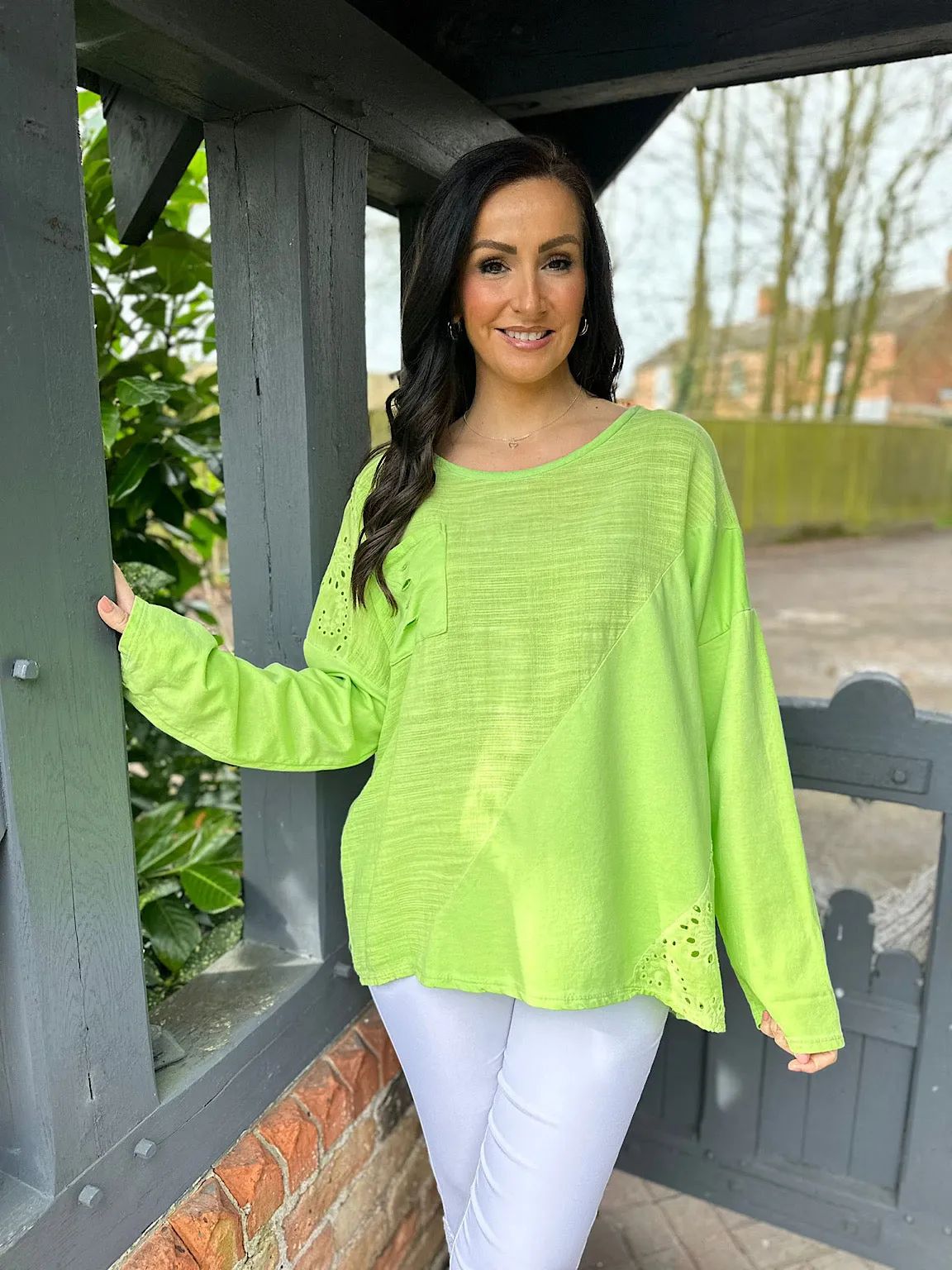 Green Diagonal Multi Textured Top Jodie