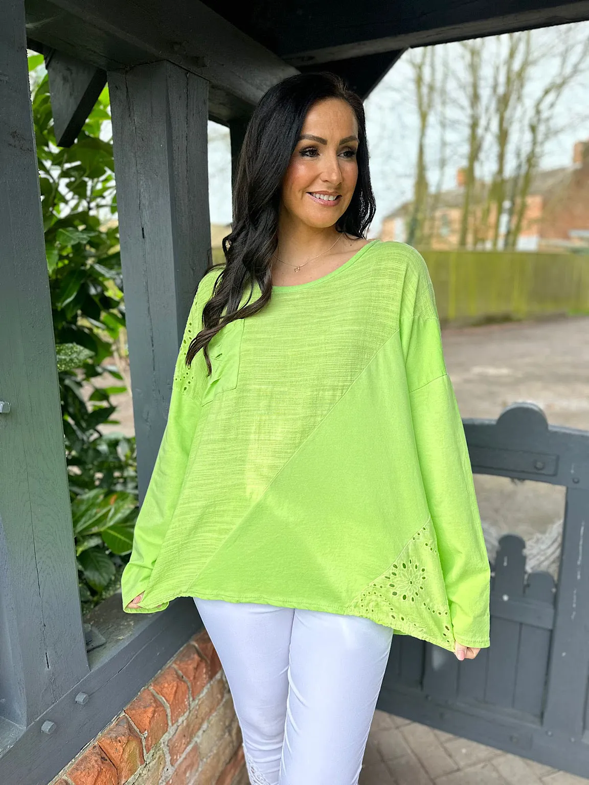 Green Diagonal Multi Textured Top Jodie