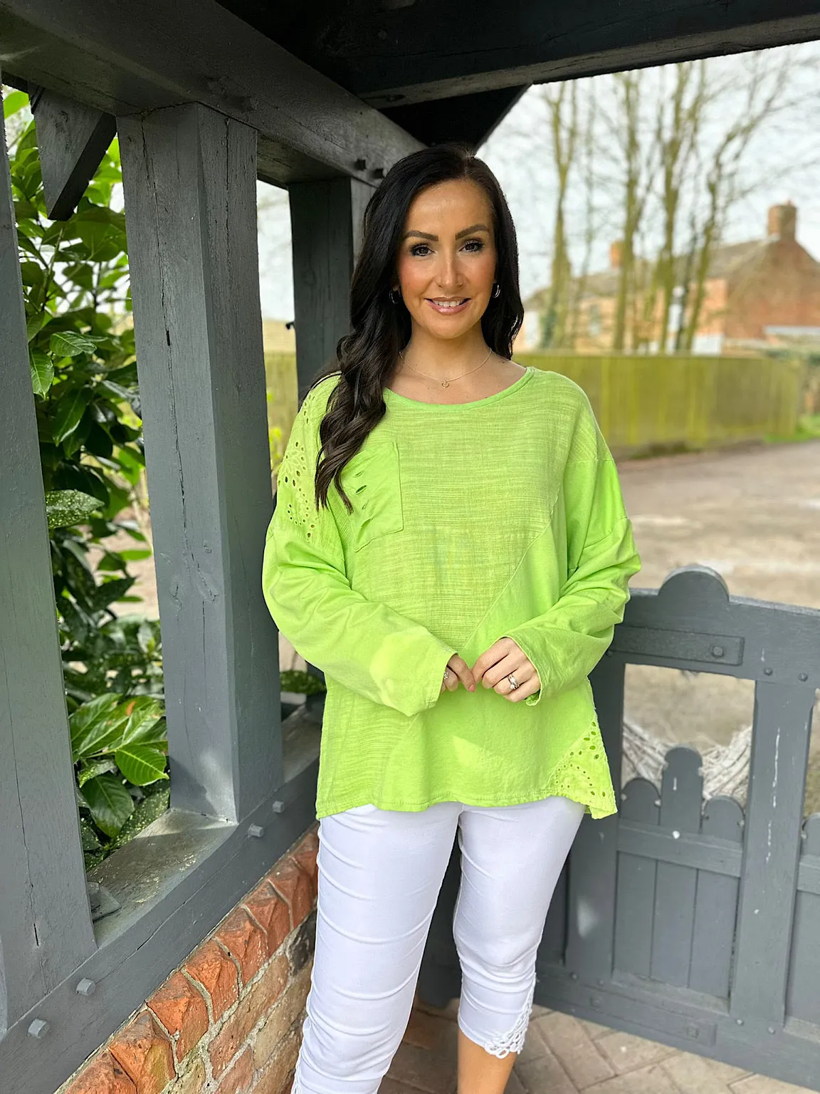 Green Diagonal Multi Textured Top Jodie