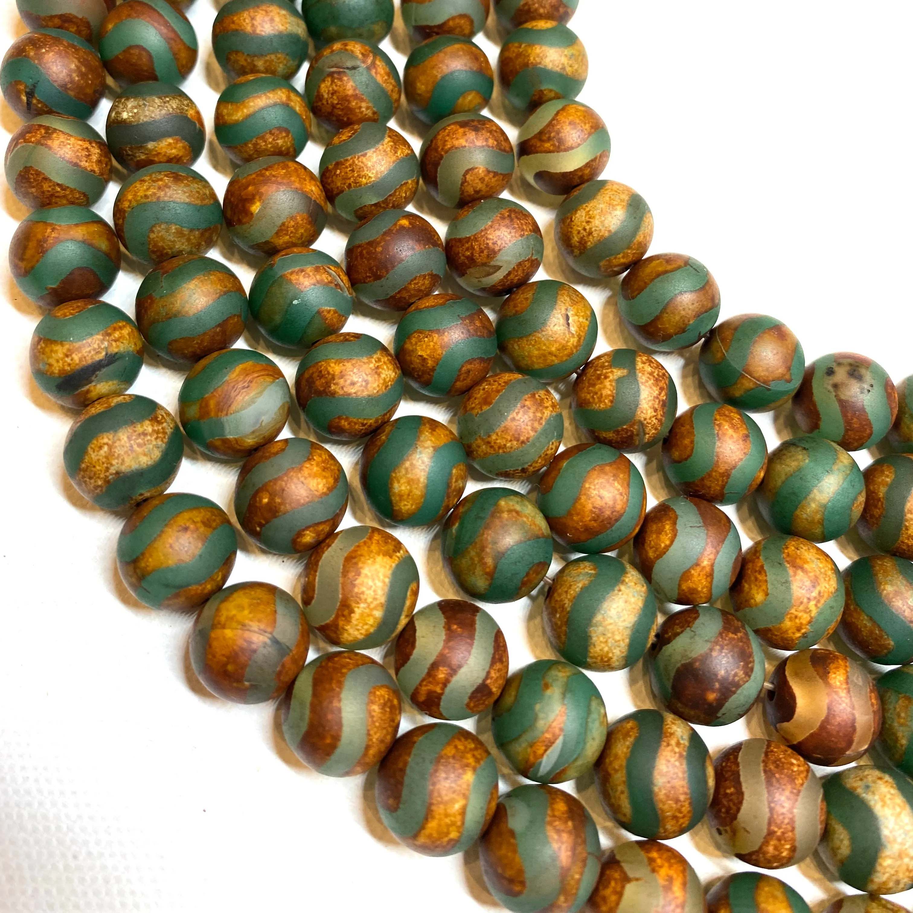 Green Tibetan Style Agate 12mm