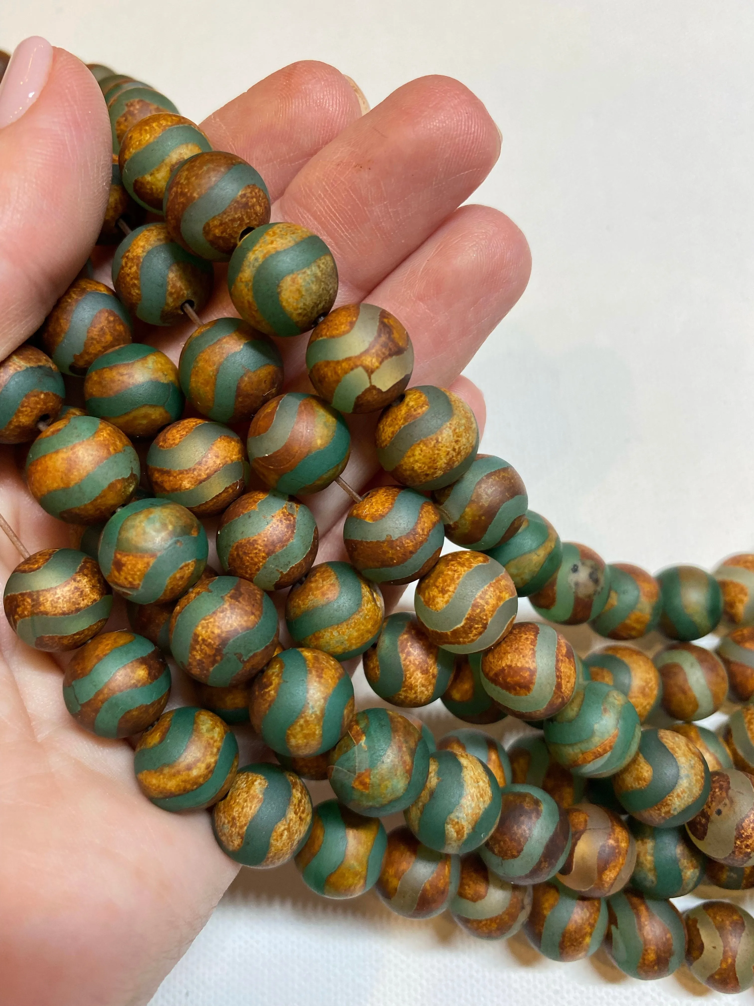 Green Tibetan Style Agate 12mm