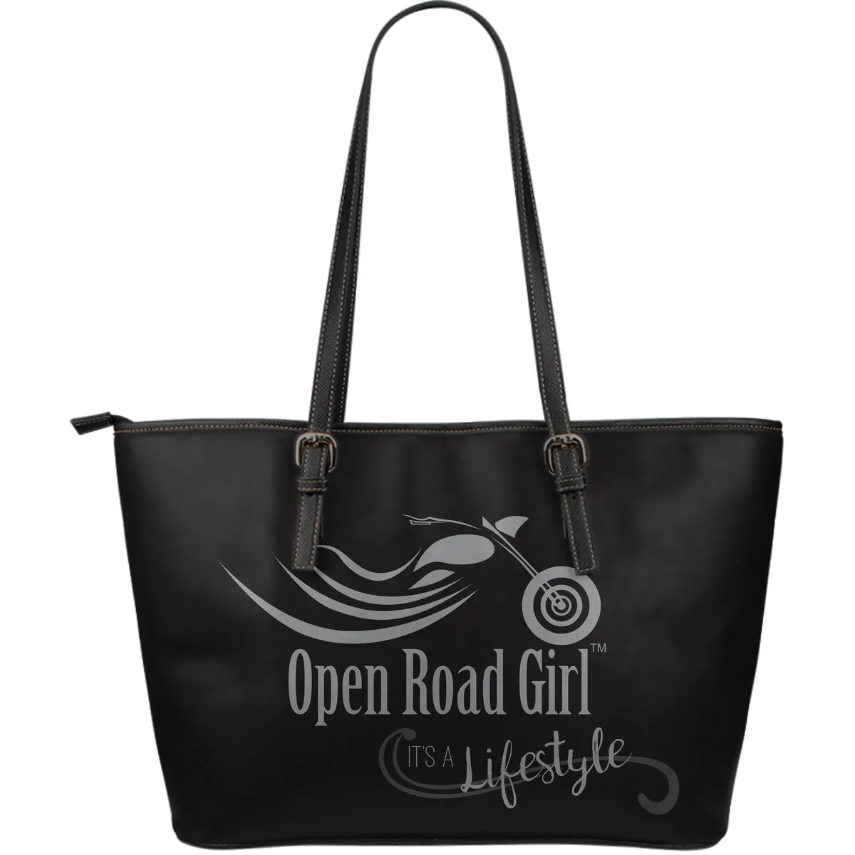 GREY It's a Lifestyle Open Road Girl LARGE PU LEATHER Tote