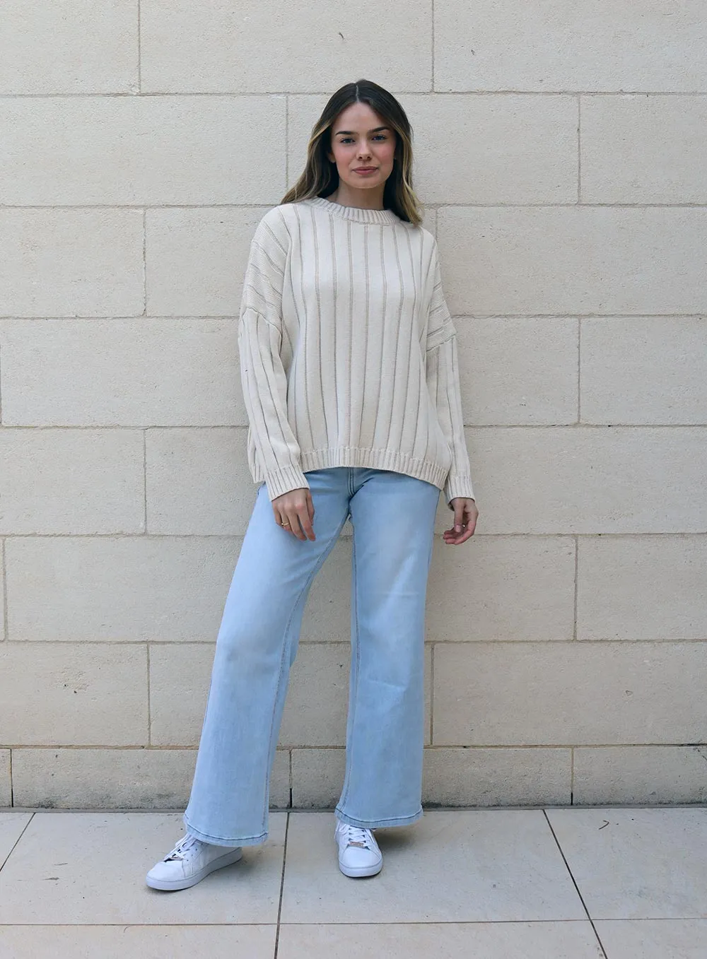 Harper Long Sleeve Rib Knit-CREAM