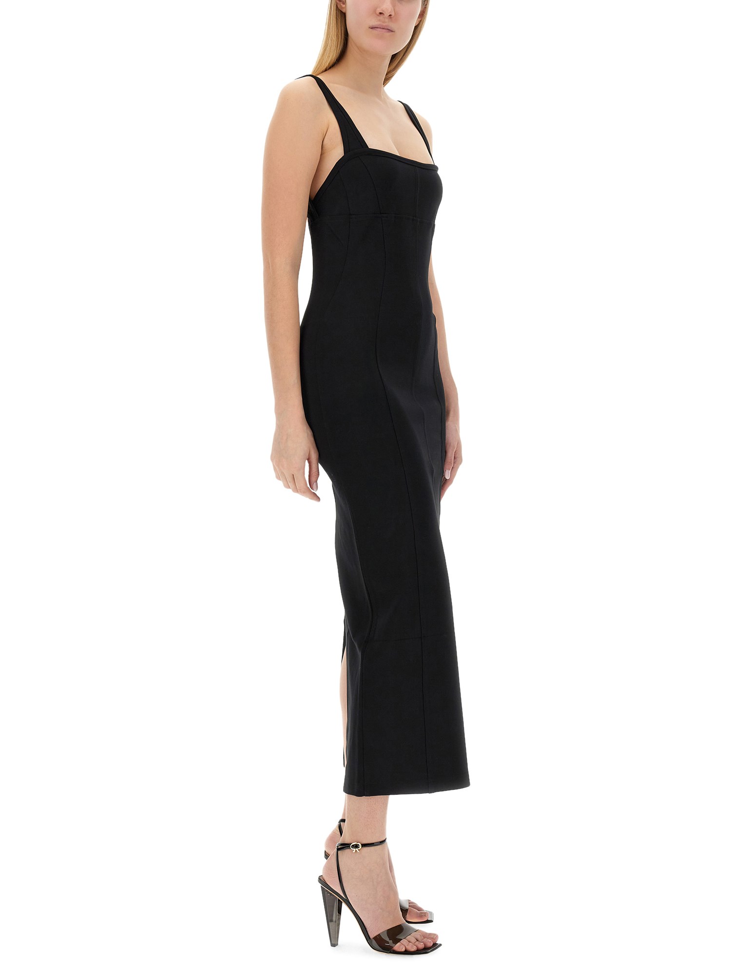 HELMUT LANG    RIBBED ASYMMETRICAL LONG DRESS