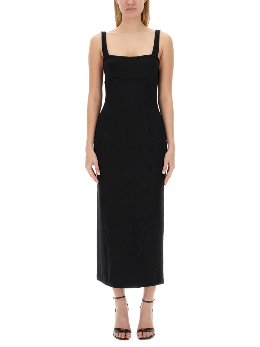 HELMUT LANG    RIBBED ASYMMETRICAL LONG DRESS