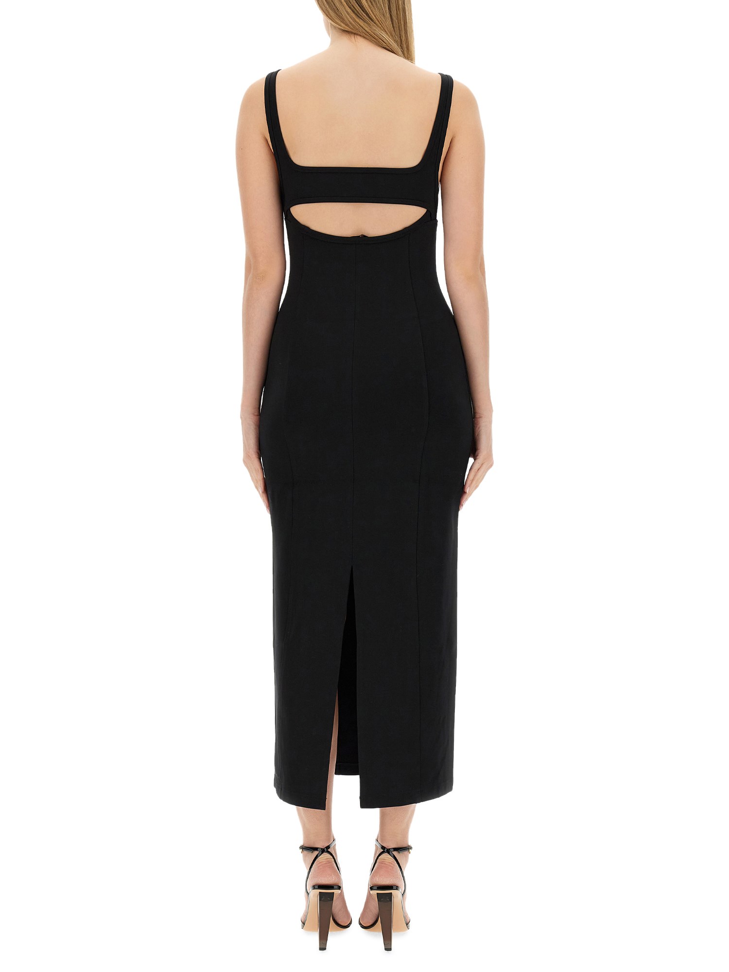 HELMUT LANG    RIBBED ASYMMETRICAL LONG DRESS