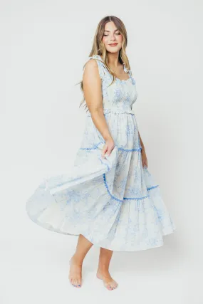 Honor Tiered Midi Dress in Off-White/Baby Blue Floral - Bump Friendly