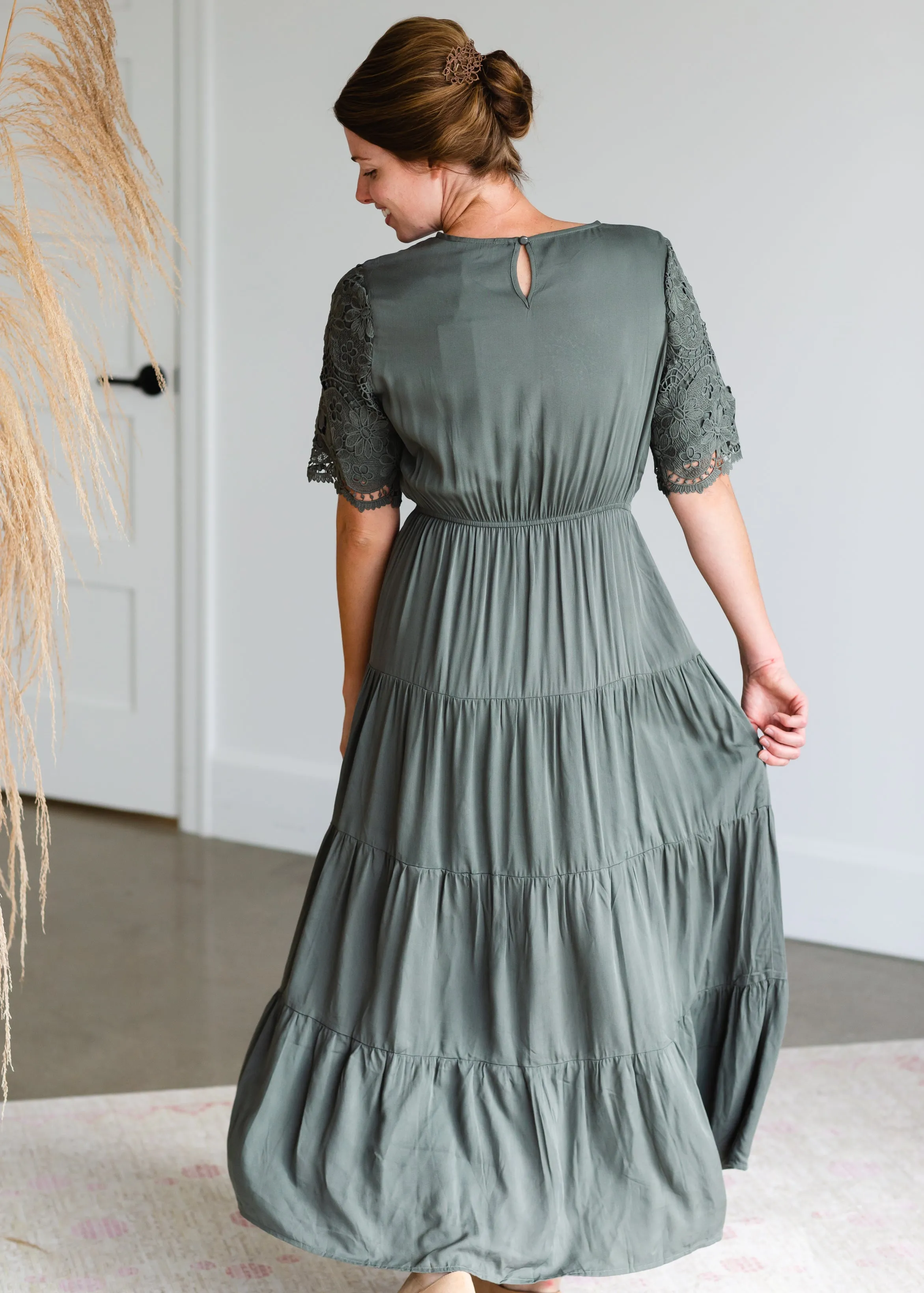 Jade Lace Sleeve Tiered Midi Dress - FINAL SALE