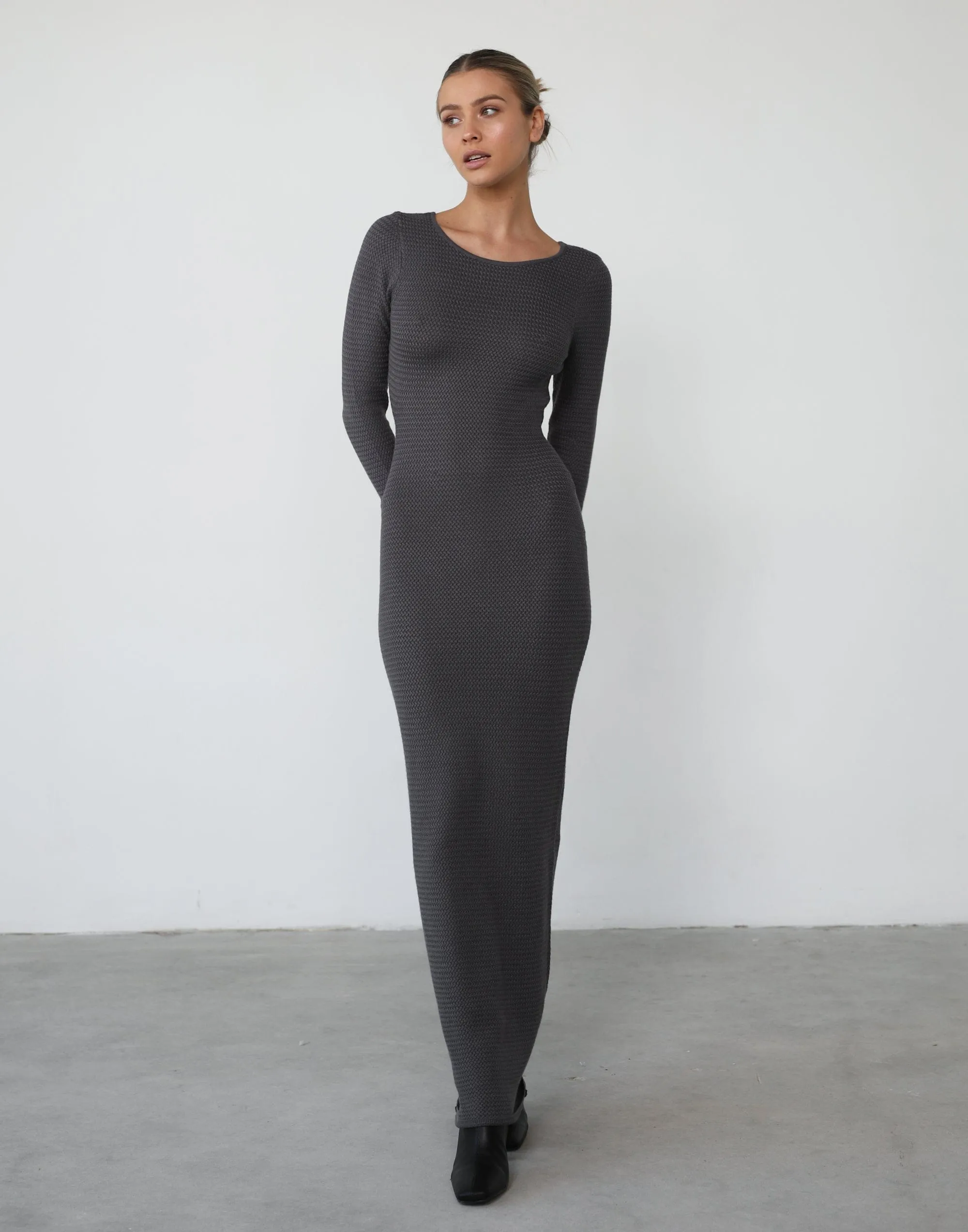 Jayda Long Sleeve Maxi Dress (Charcoal)