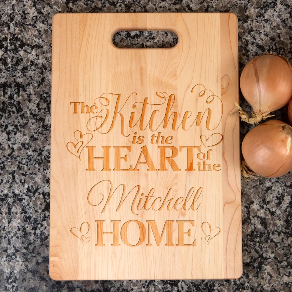 Kitchen Is the Heart of the Home Personalized Maple Cutting Board