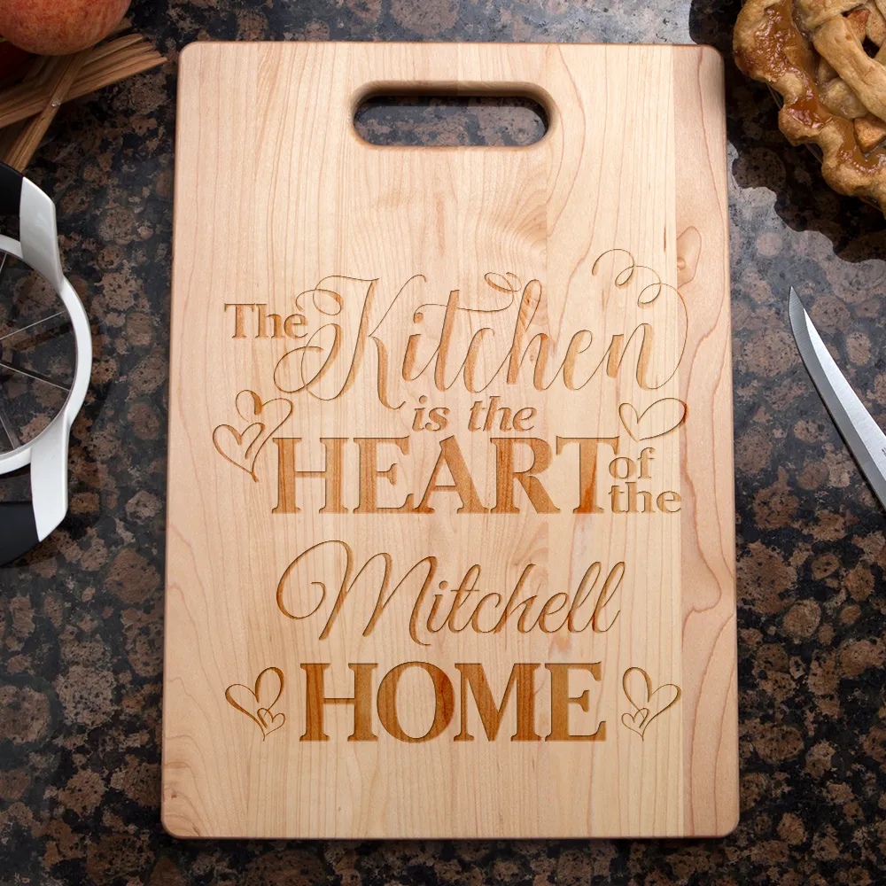 Kitchen Is the Heart of the Home Personalized Maple Cutting Board