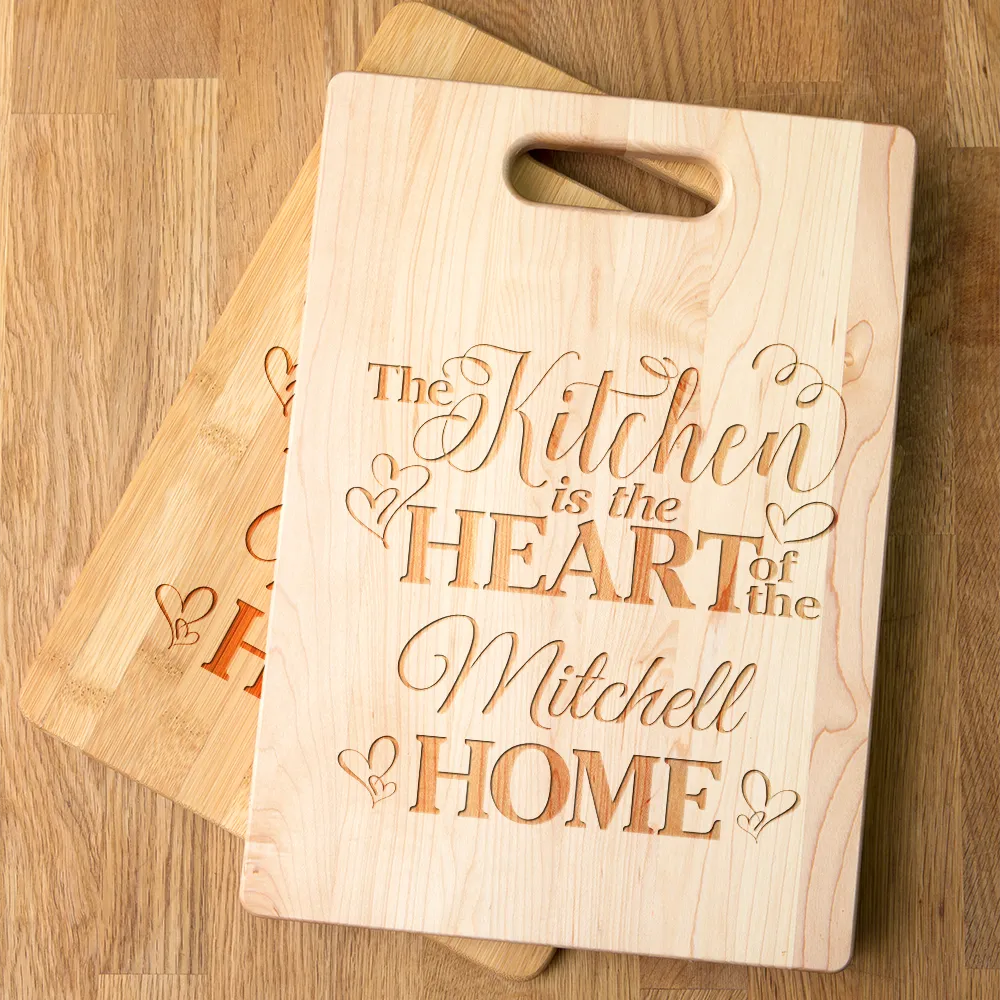 Kitchen Is the Heart of the Home Personalized Maple Cutting Board