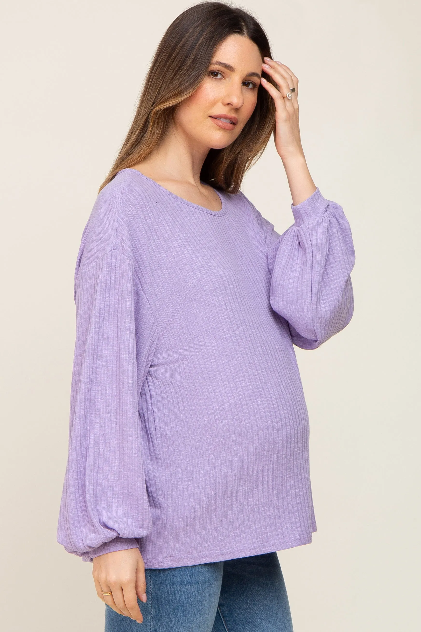 Lavender Ribbed Maternity Long Sleeve Top