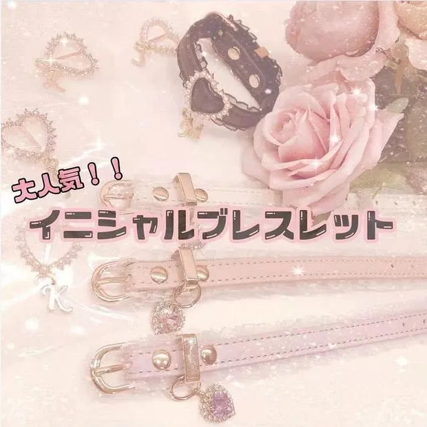 letter Rhinestone pu leather bracelet harajuku fashion Japan girly