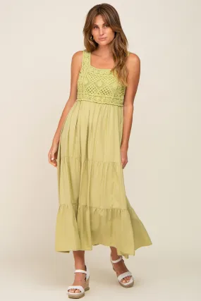 Lime Crochet Tiered Midi Dress