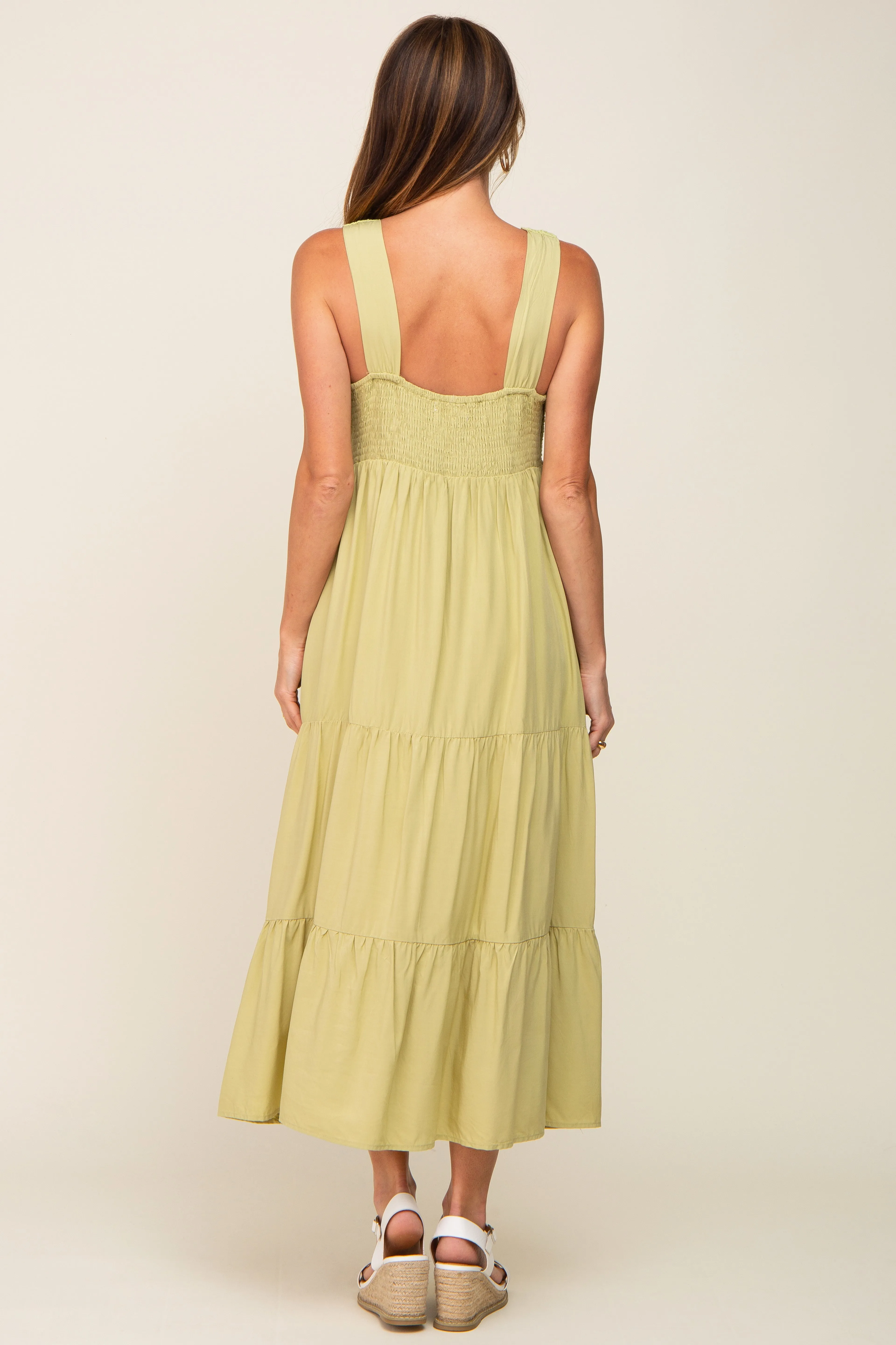 Lime Crochet Tiered Midi Dress