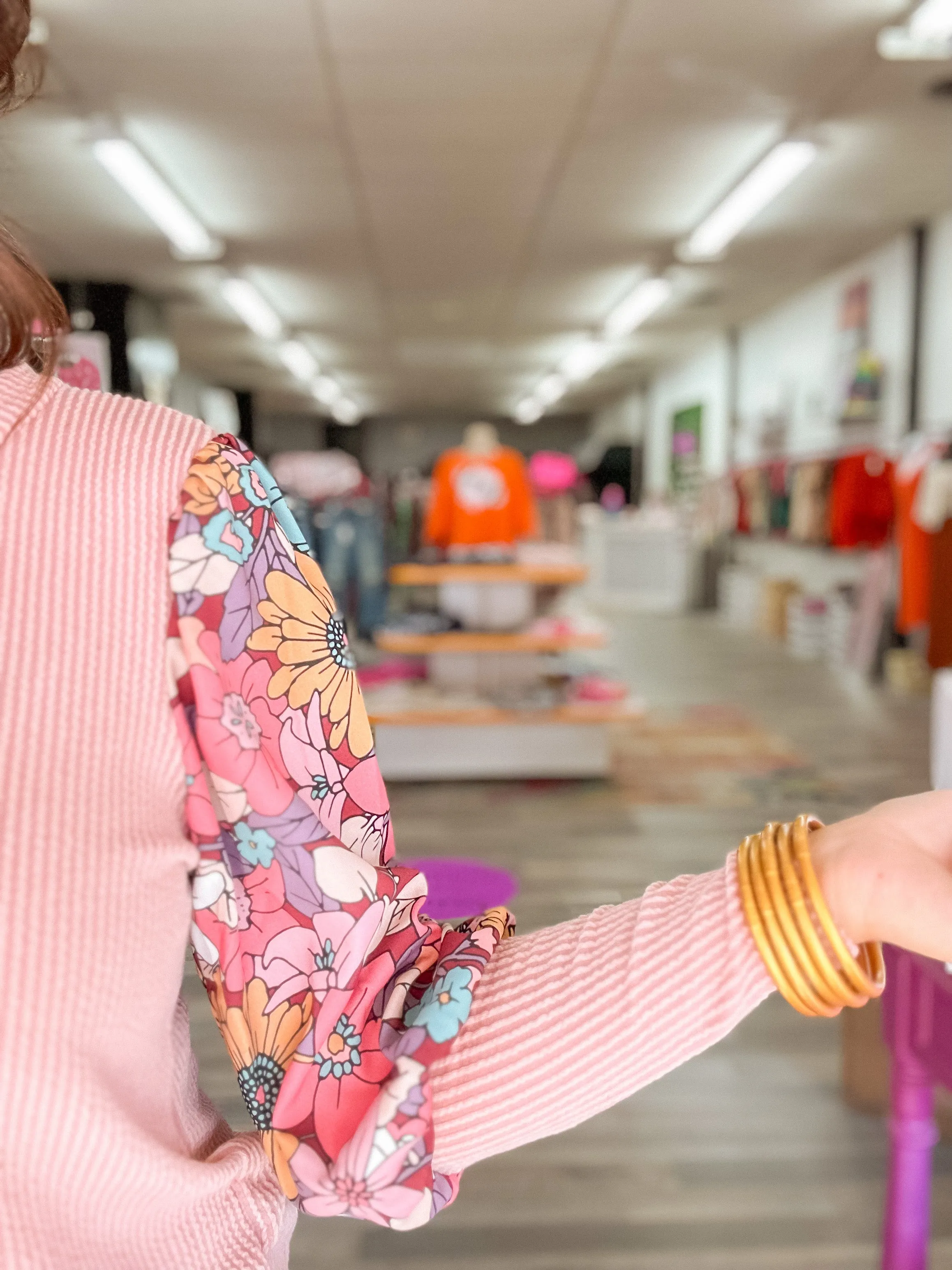 Long Sleeve Floral Ribbed Top