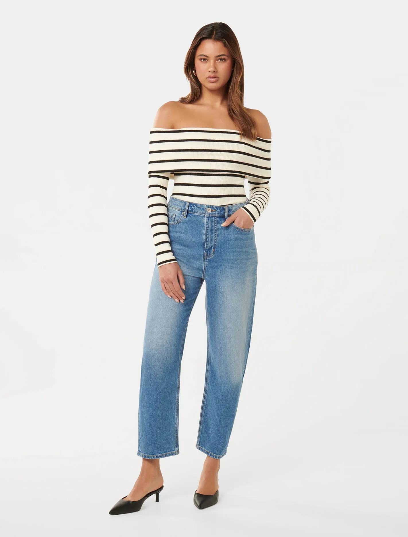 Louise Ribbed Long Sleeve Bardot Top