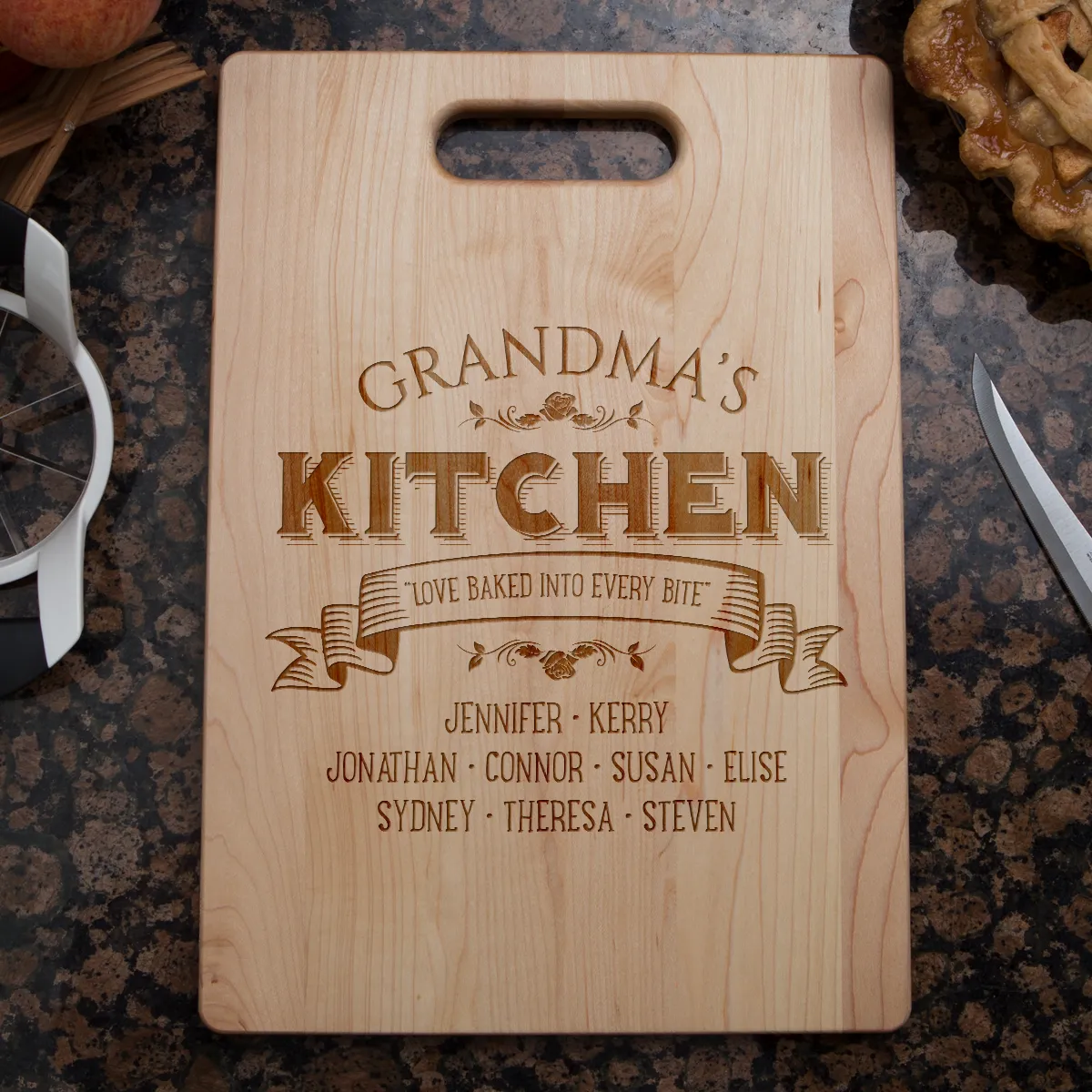 Love Baked Into Every Bite Personalized Cutting Board