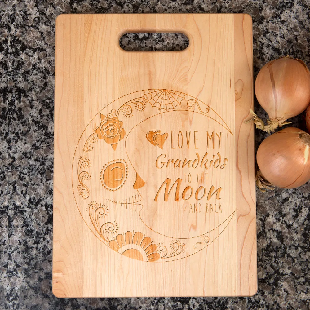 Love My Grandkids to the Moon Sugar Skull Personalized Maple Cutting Board