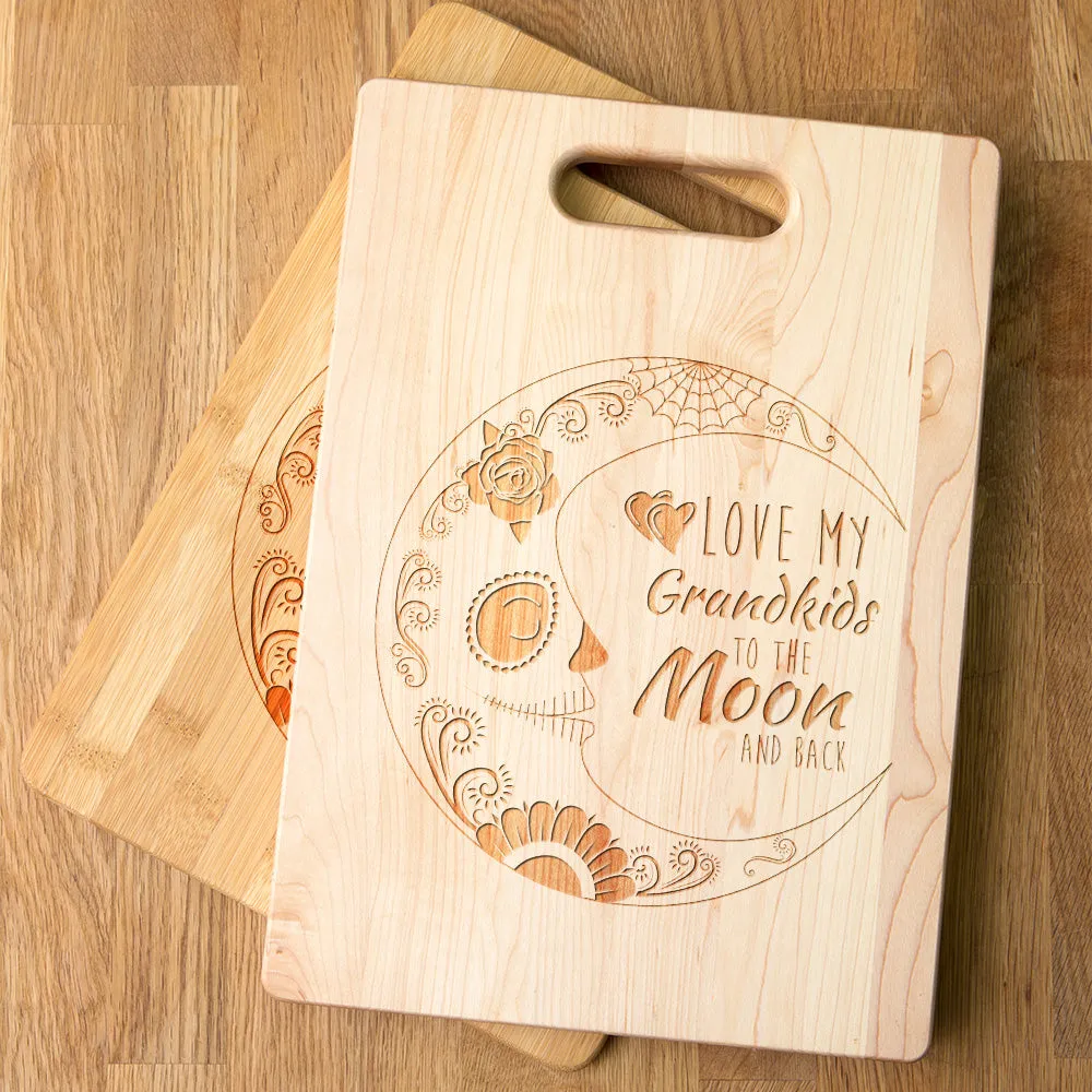 Love My Grandkids to the Moon Sugar Skull Personalized Maple Cutting Board