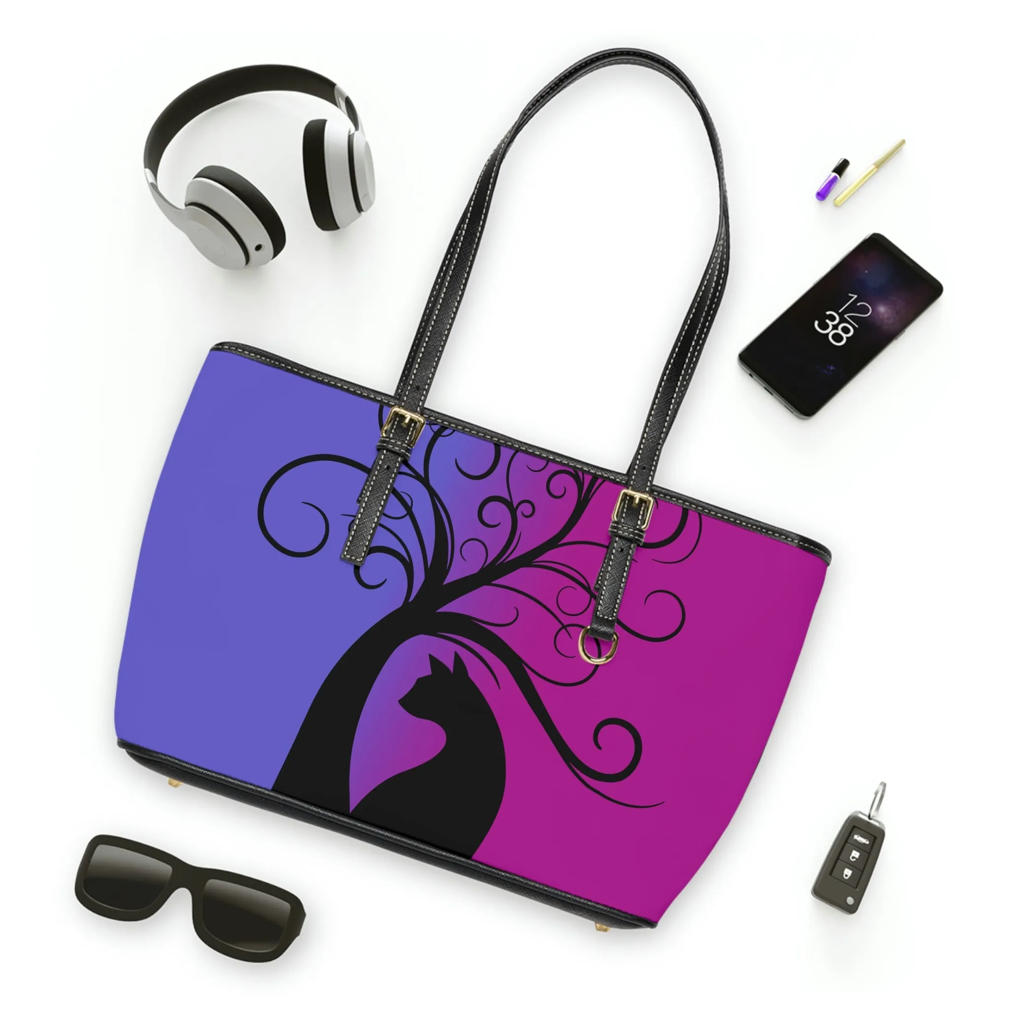 Magical black cat PU Leather Shoulder Bag