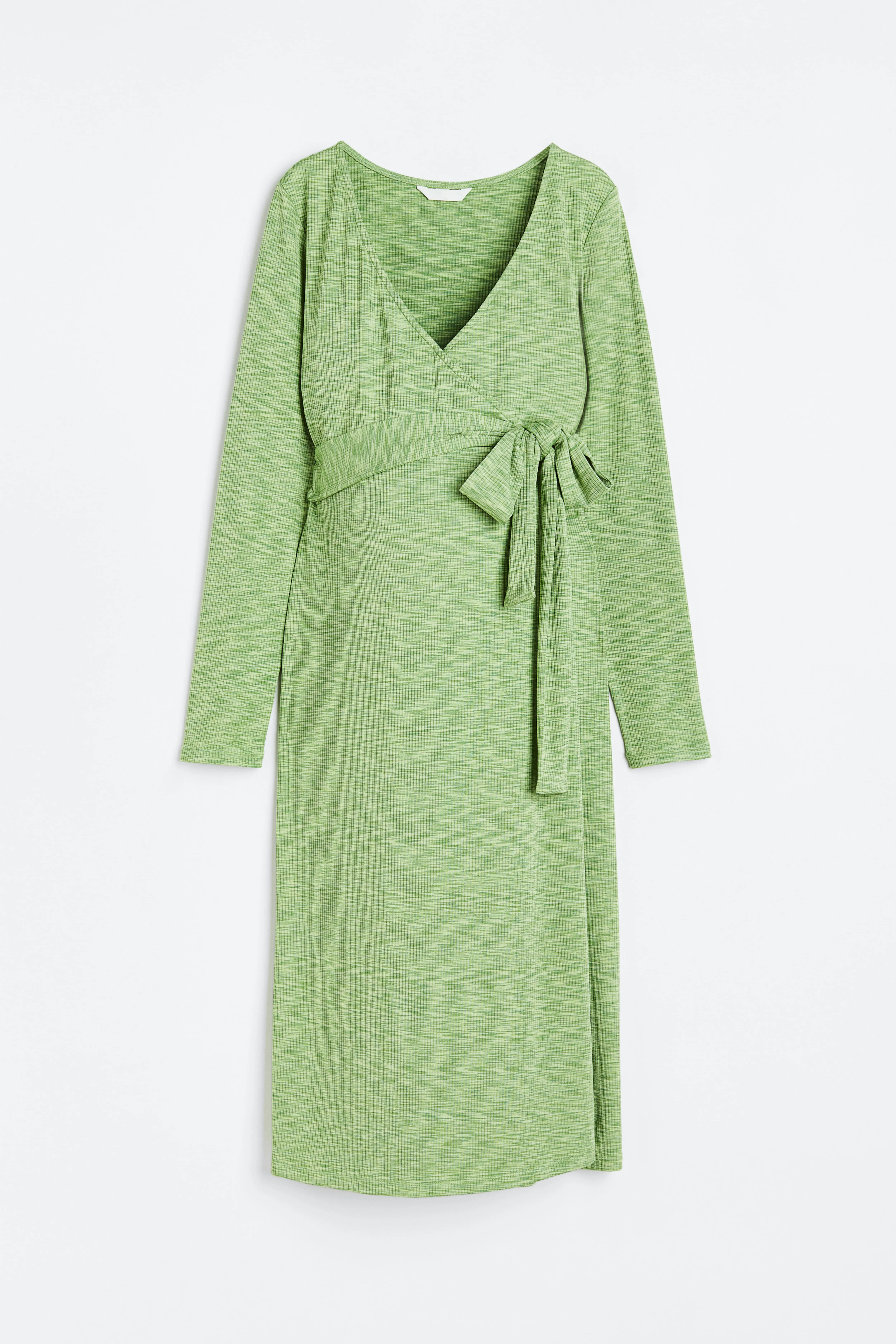 MAMA Ribbed wrap dress - V-neck - Long sleeve - Light green marl - Ladies | H&M GB