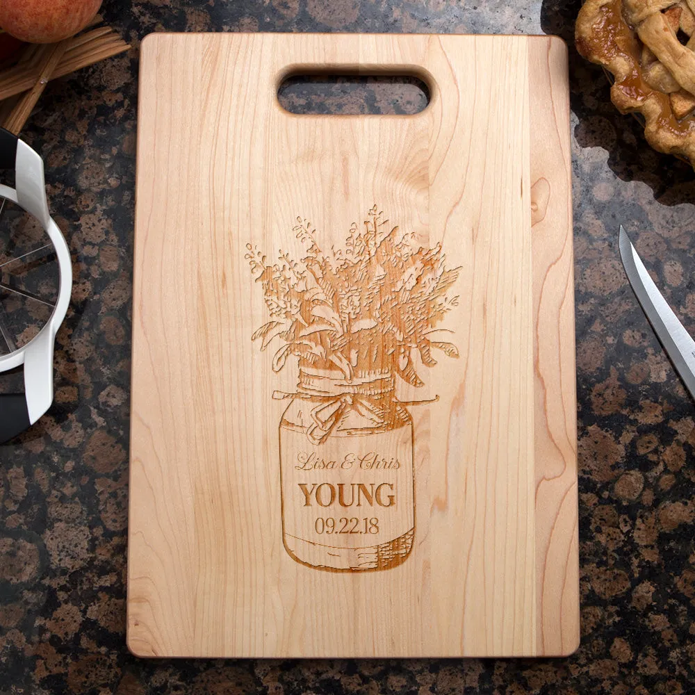 Mason Jar Personalized Maple Cutting Board