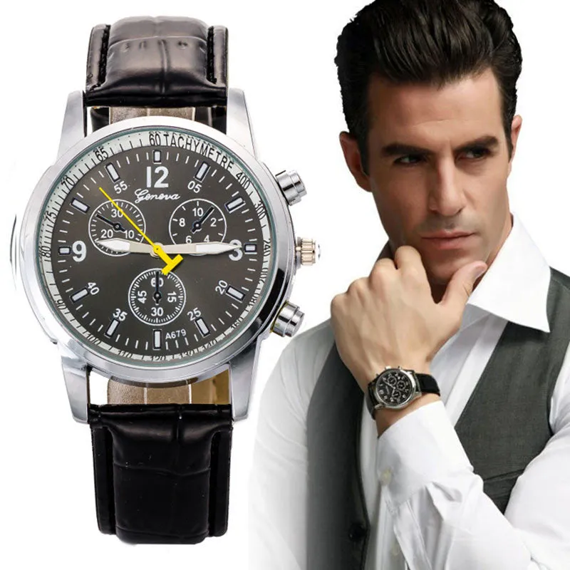 Men Watch Luxury Stylish Faux PU Leather Watch Men Quartz Analog Casual Men Wristwatch relogio masculino